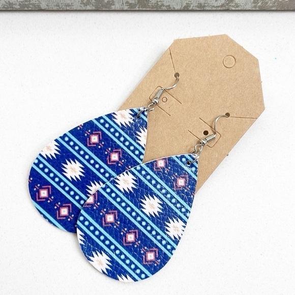Aztec print teardrop hand made earrings - Picture 1 of 2